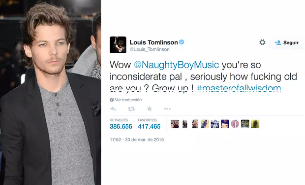 Así reaccionó Louis Tomlinson ante el tuit de Naughty Boy.