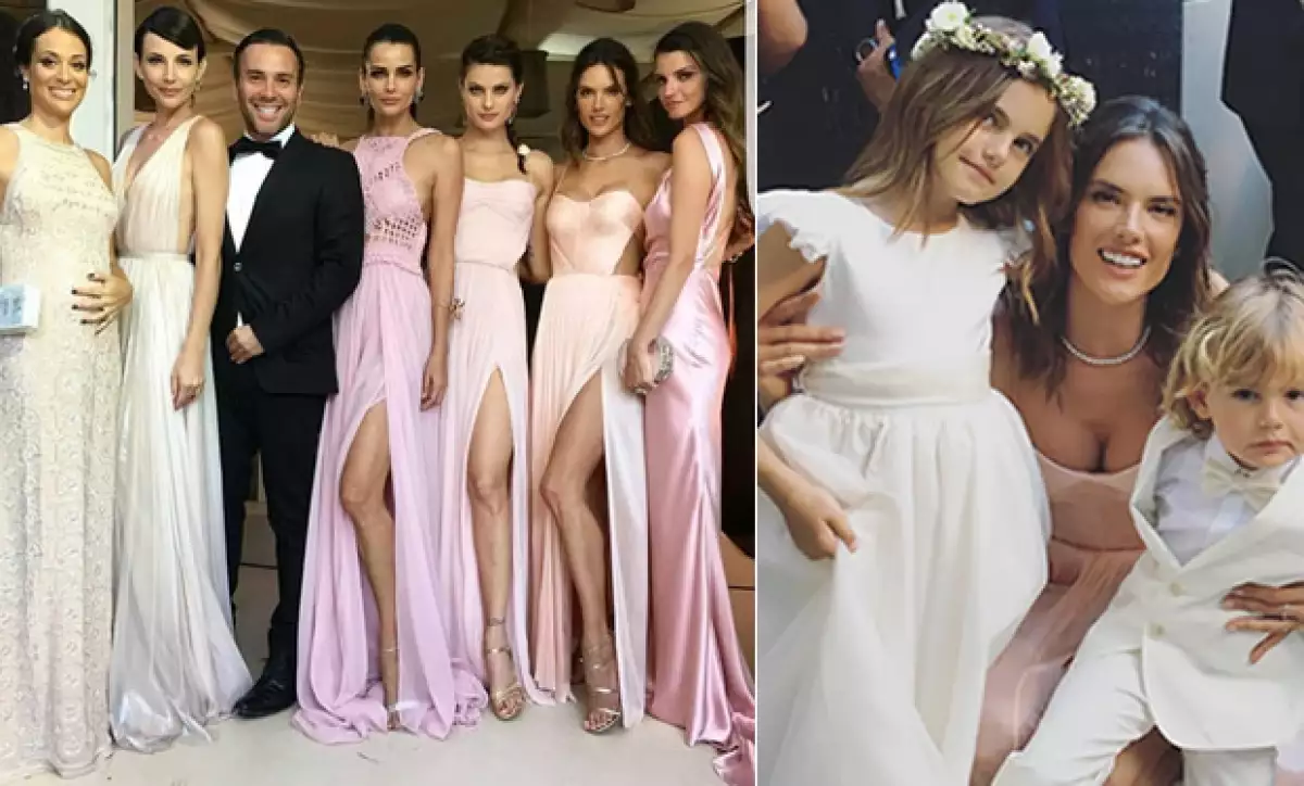 Alessandra Ambrosio asistió con sus hijos y vestida de rosa, así como el resto de las damas.