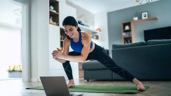 Woman working out at home