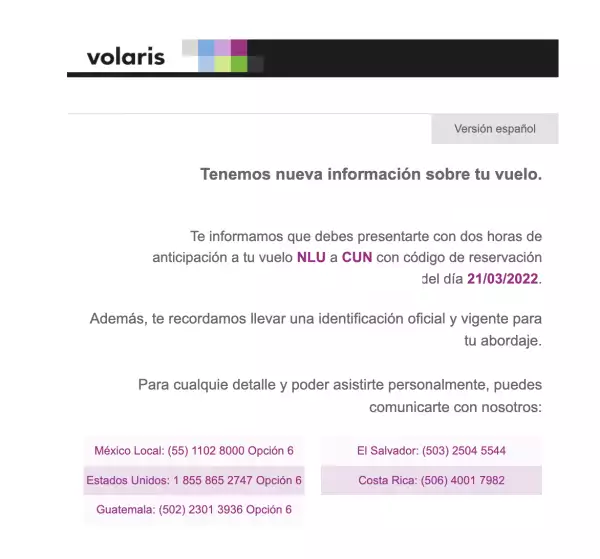 Volaris captura de pantalla vuelo dos horas