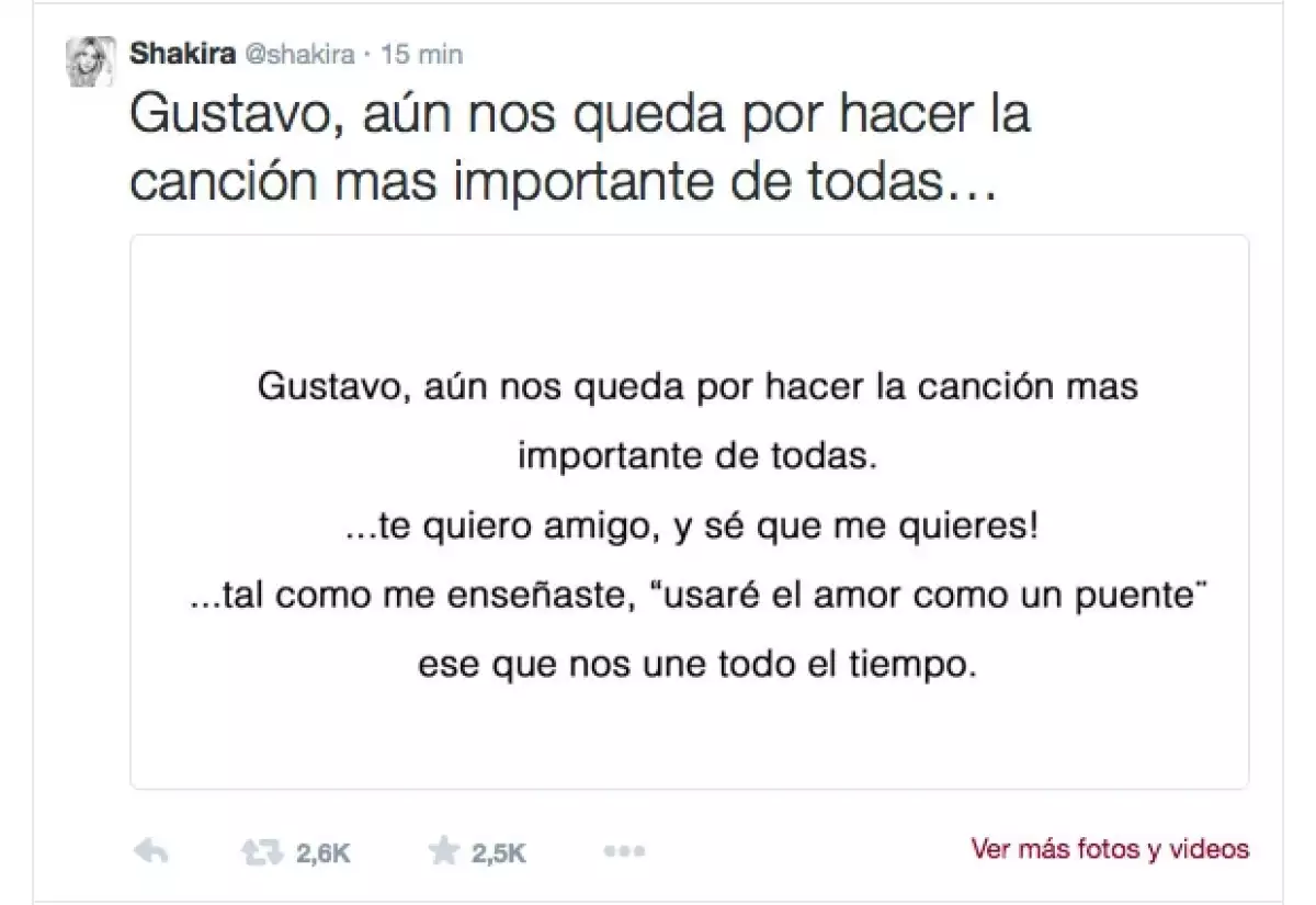 Shakira compartió la imagen de un emotivo mensaje a modo de despedida.