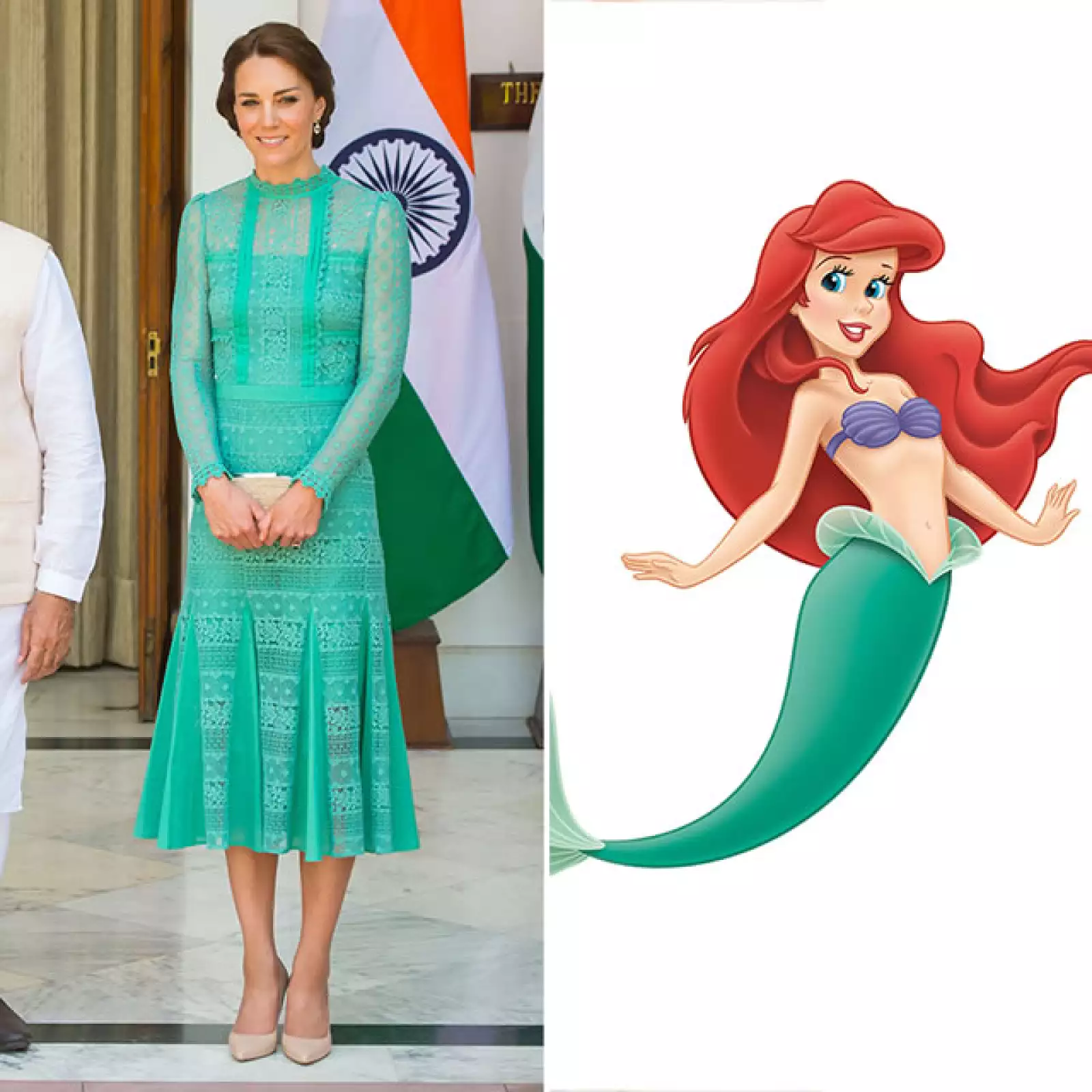 Con este vestido color verde agua de Temperley London que la Duquesa usó en su visita a la India en 2016, nos recordó a Ariel de La Sirenita.