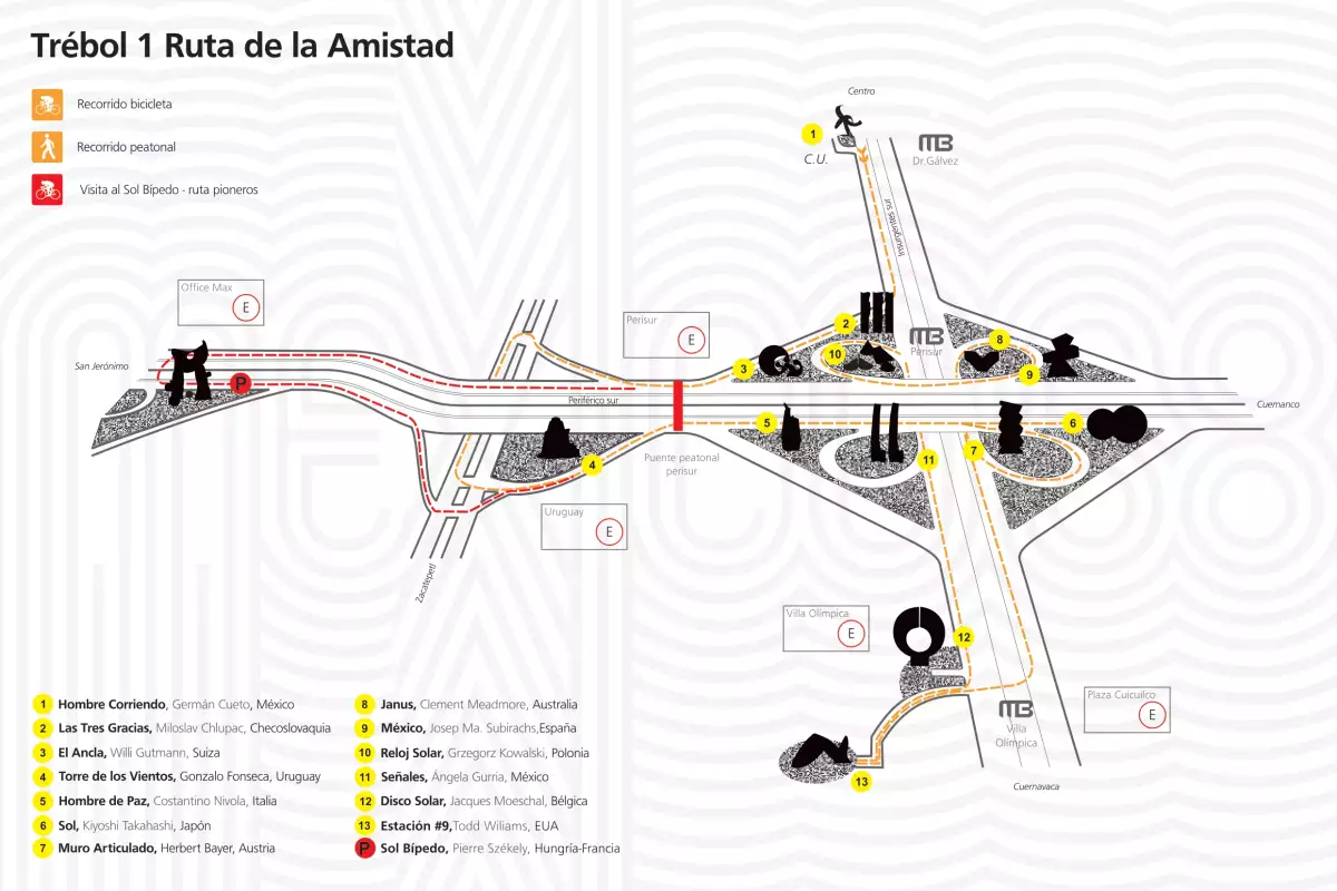 Mapa de la primera parte de la ruta de la amistad