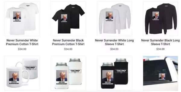 Donald Trump usa su mugshot para vender mercancía para apoyar su campaña.