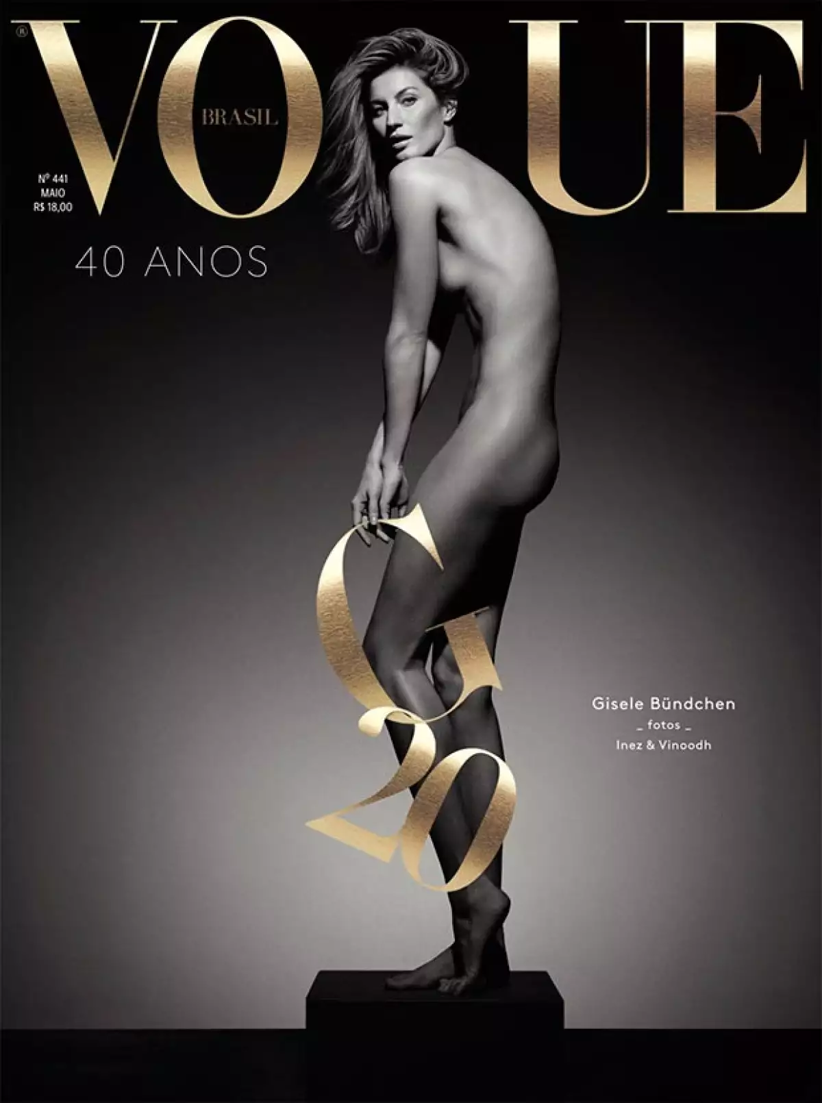 La modelo, que se retiró hace unas semanas de las pasarela en Sao Paulo, lució su impresionante silueta en la portada de Vogue, que la celebra por su exitosa carrera.