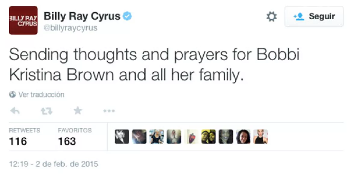 El papá de Miley fue otra de las celebs que pidieron por la hija de Whitney Houston.
