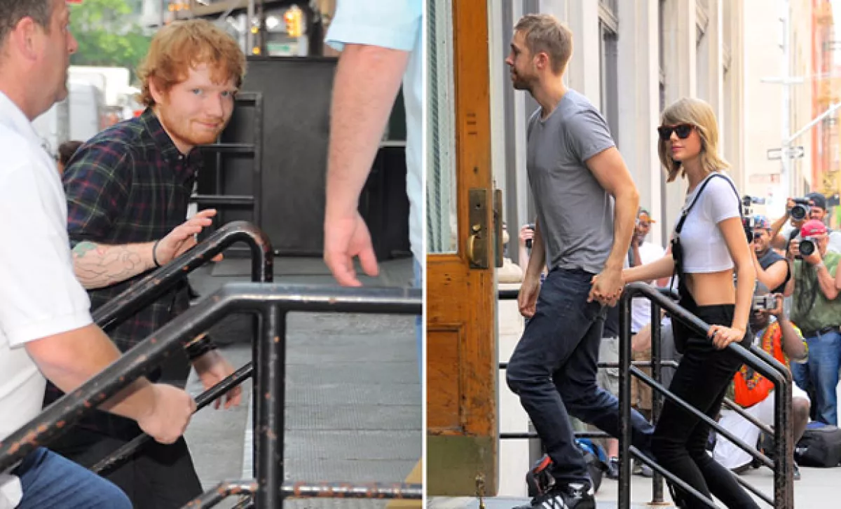 La pareja y Ed Sheeran fueron a comer, pero él iba detrás de ellos, a manera de camuflaje con los guardaespaldas.