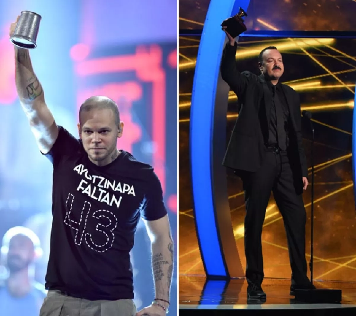 René de Calle 13 sorprendió con su playera en pleno show, mientras que Aguilar dedicó su premio a nuestro país.