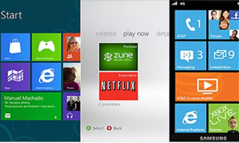 Windows (izq.), Xbox (centro) y Windows Phone (der.) con los componentes del nuevo ecosistema. (Foto: Cortesía CNNMoney.com)