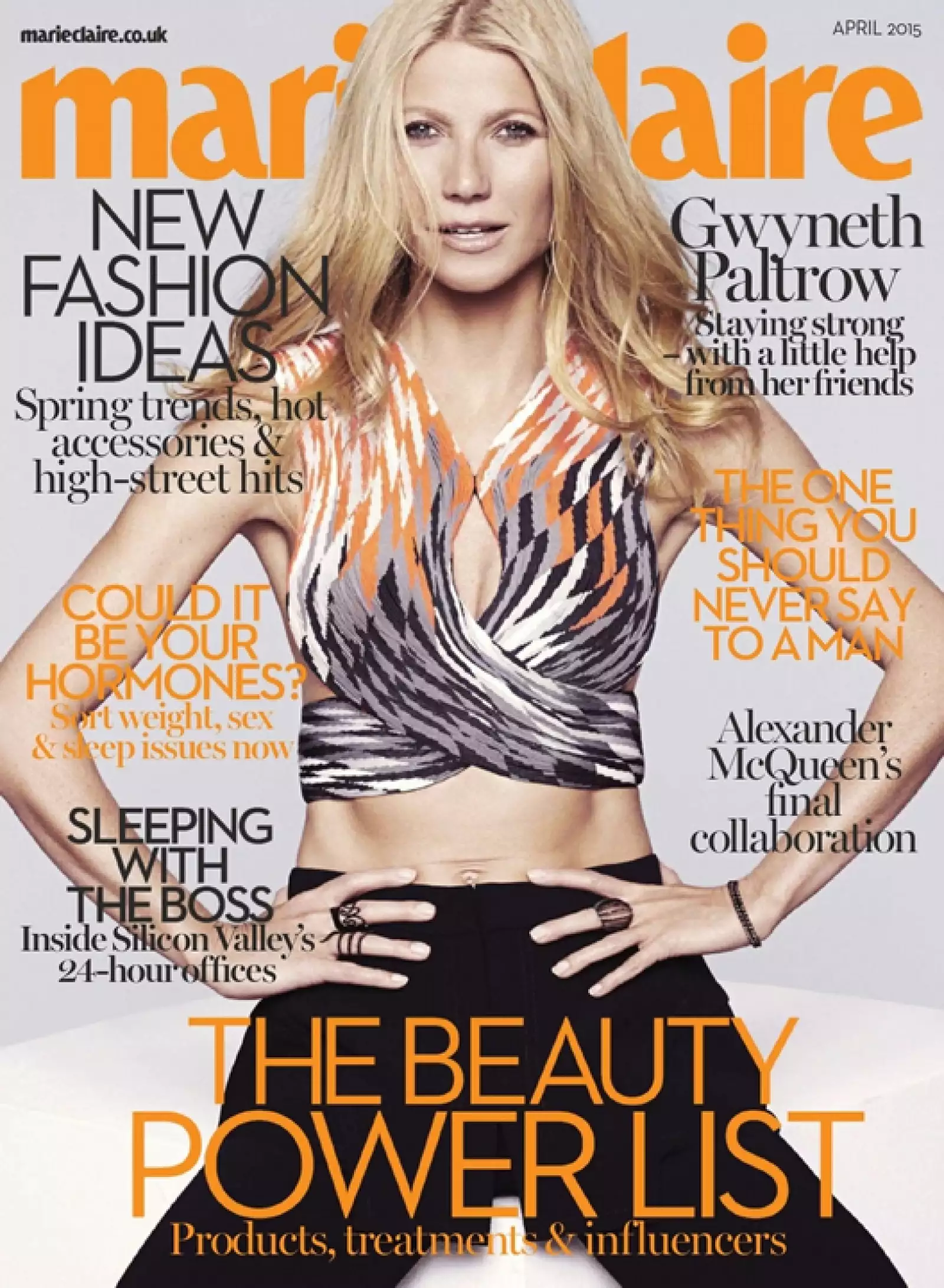 Luciendo increíble, Gwyneth Paltrow presume un súper abdomen en la portada de Marie Claire UK, fotografiada por Jan Welters.