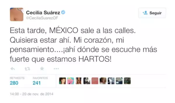 Cecilia Suárez se muestra harta y manda su apoyo a los manifestantes.