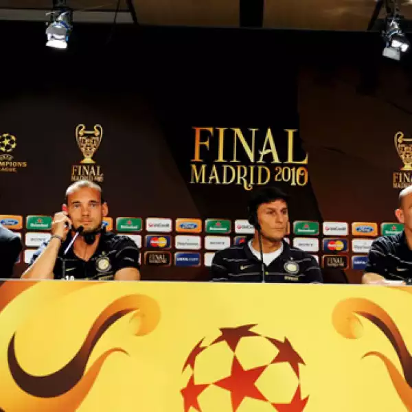 rueda de prensa que el equipo italiano ha ofrecido en el estadio Santiago Bernabeu 