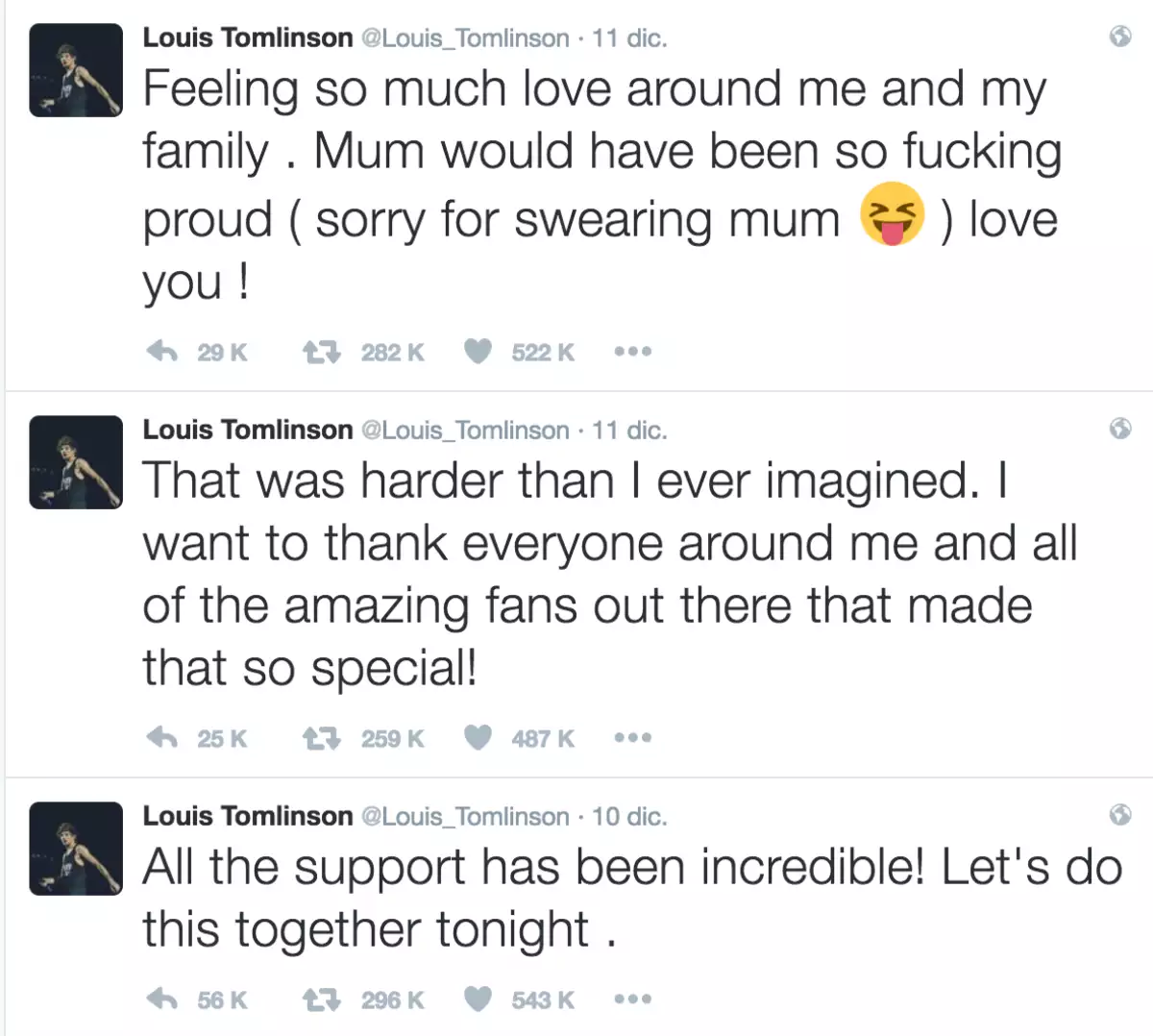Louis Tomlinson agradece en Twitter por apoyo