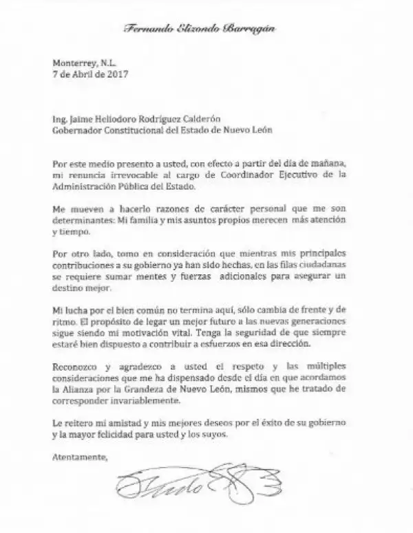 La carta de la renuncia.