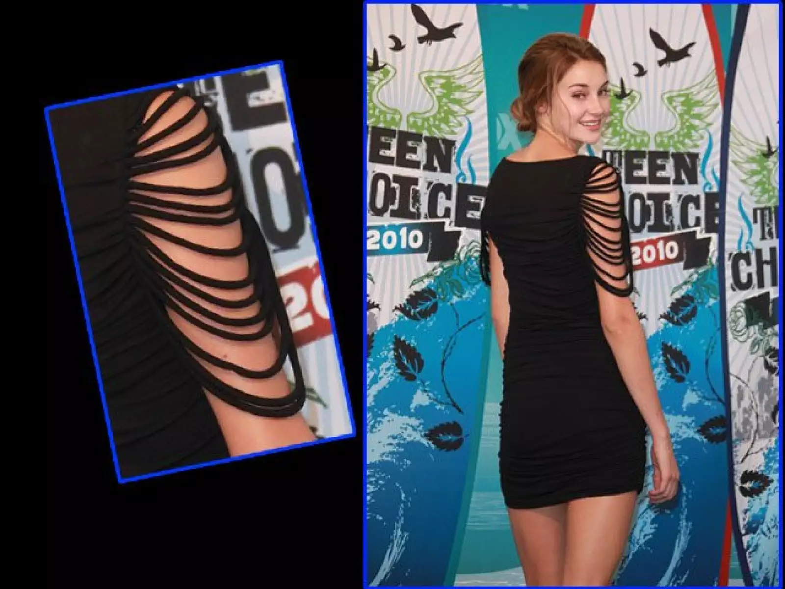Shailene Woodley nominada por ´The secret life of an American Teenager´, lució muy rocker con un vestido negro con mangas de tiritas.