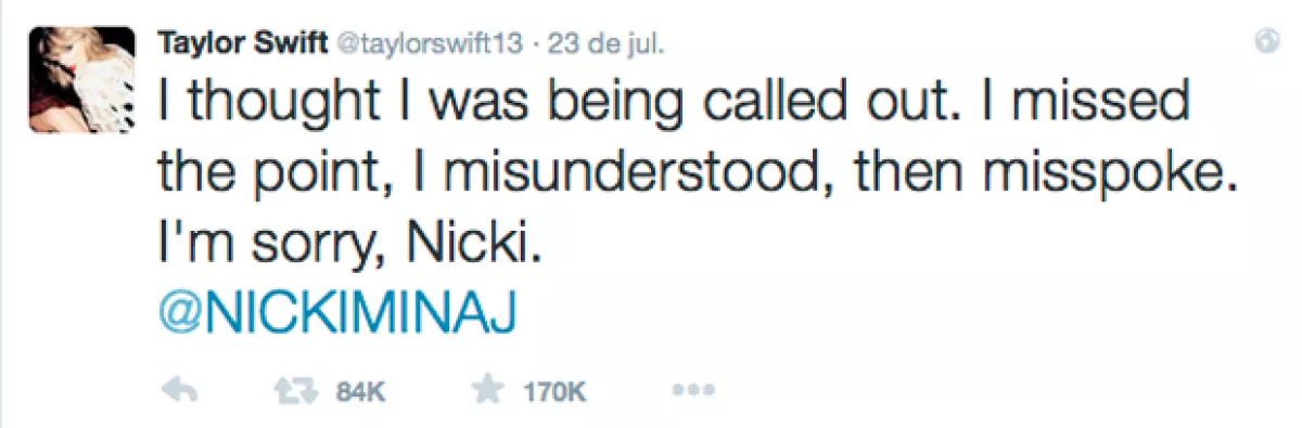 Swift hizo pública su disculpa después del malentendido.