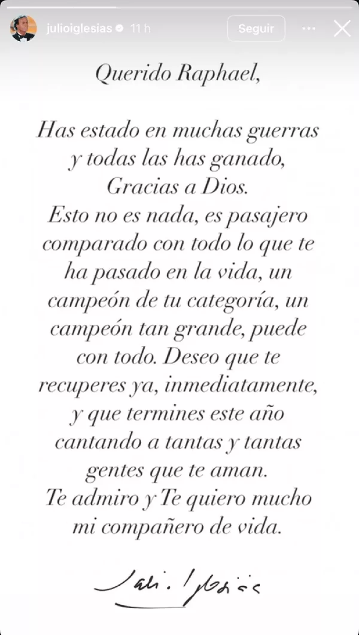 Mensaje de Julio Iglesias
