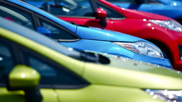 Selective focus of cars at European dealership