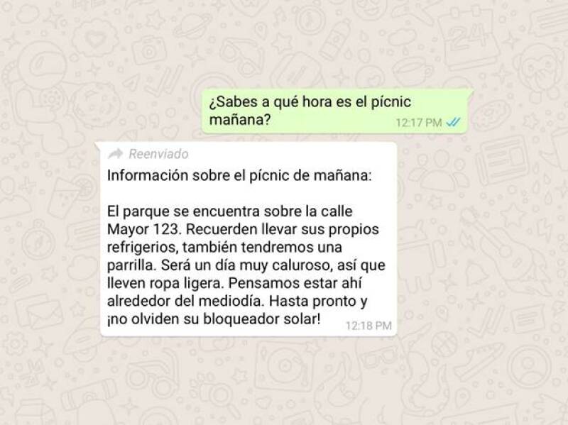 Un mensaje de reenviado aparecerá arriba del mensaje