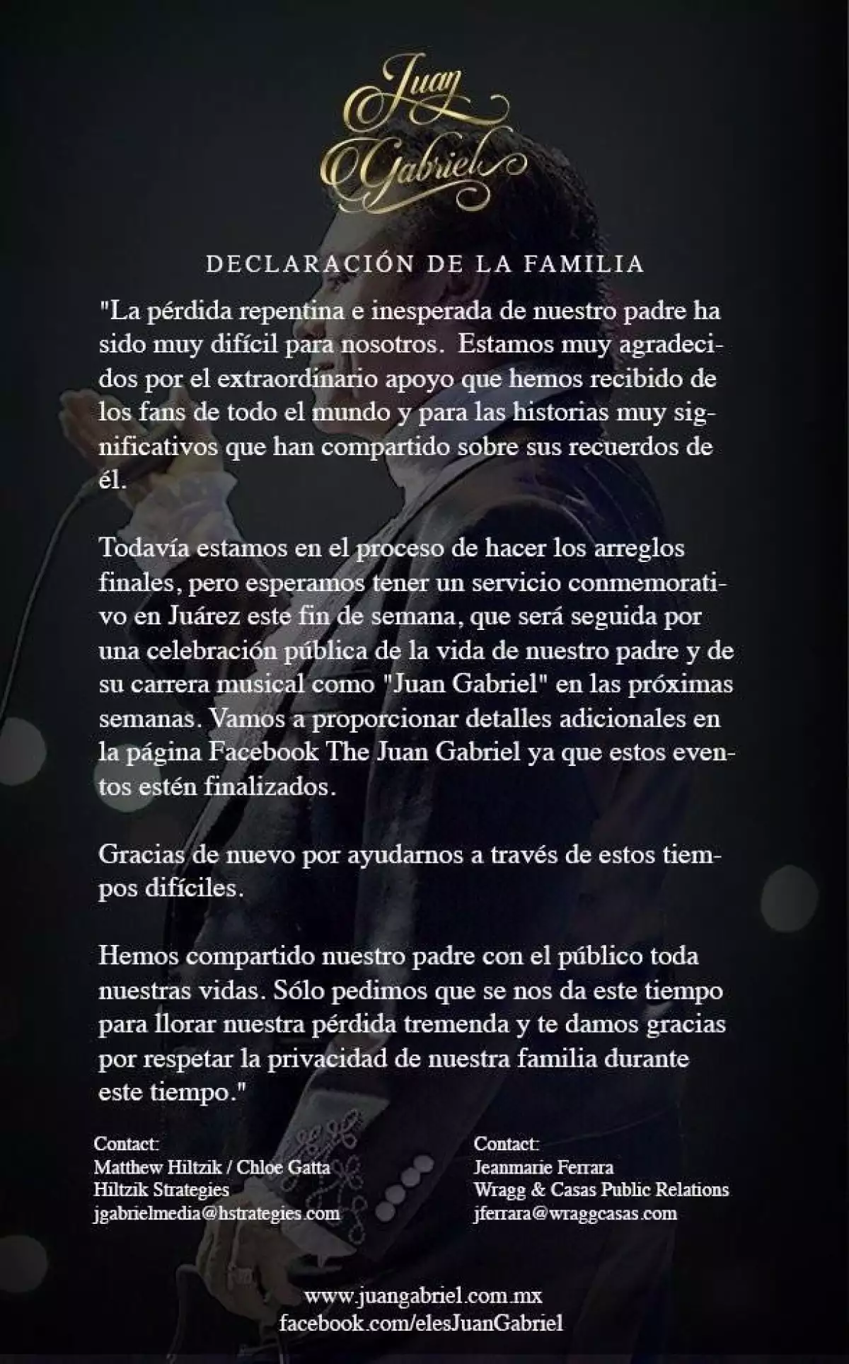 Comunicado de la familia