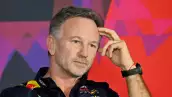 Foto de Christian Horner, team manager de Red Bull, durante la conferencia de prensa previa a la pretemporada del circuito de Bahrein 2024.