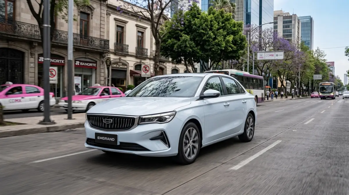 Geely Emgrand 2026 recorriendo las calles de la Ciudad de México. El automóvil debutó en el mercado mexicano en 2024 y actualmente la marca reporta fallas en unidades de los modelos 2024, 2025 y 2026.