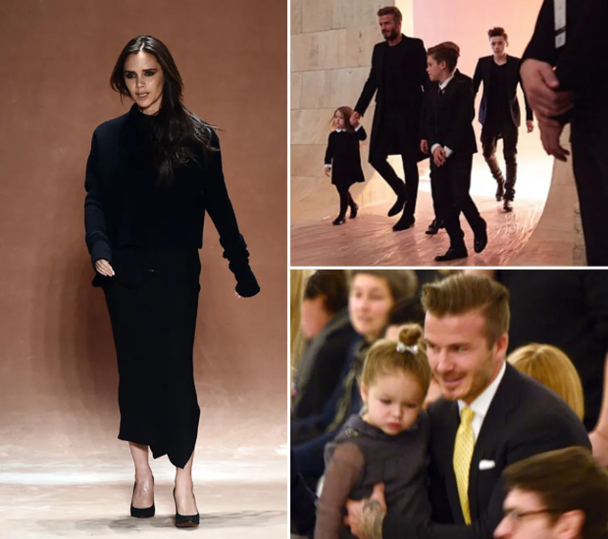 Victoria tuvo en front row a cada uno de sus amuletos de la suerte, sus hijos y su guapo esposo.