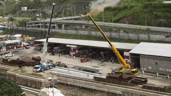 Cranes working at metro station construction