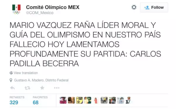 El Comité Olímpico Mexicano informó sobre el deceso de su ex titular.