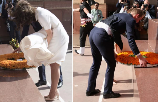 Justo en el momento en el que rendían tributo a los soldados que murieron en la 1era Guera Mundial, que el viento traicionó a los duques de Cambridge.