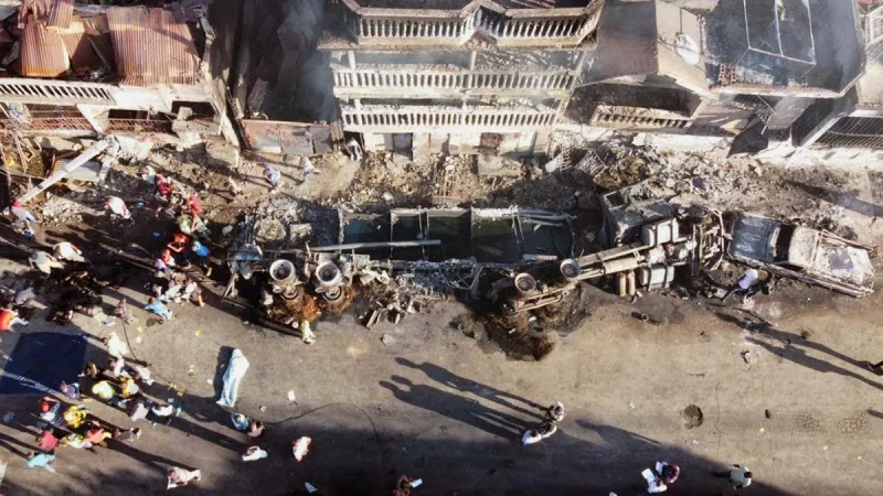 Explosión de un camión cisterna en Haití (Imagen panorámica de la explosión en la localidad de Cap-Haitien)