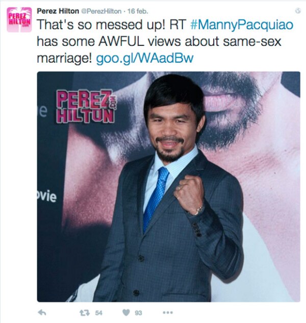 El famoso bloguer, Perez Hilton, fue uno de los primeros en criticar las declaraciones de Manny.