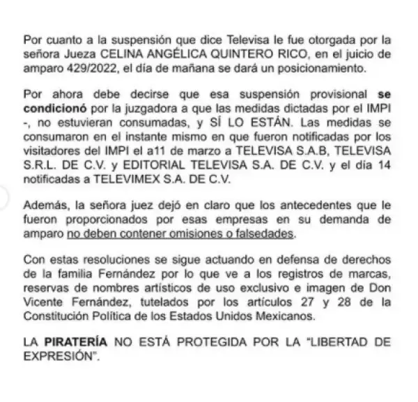 Comunicado familia Fernández.