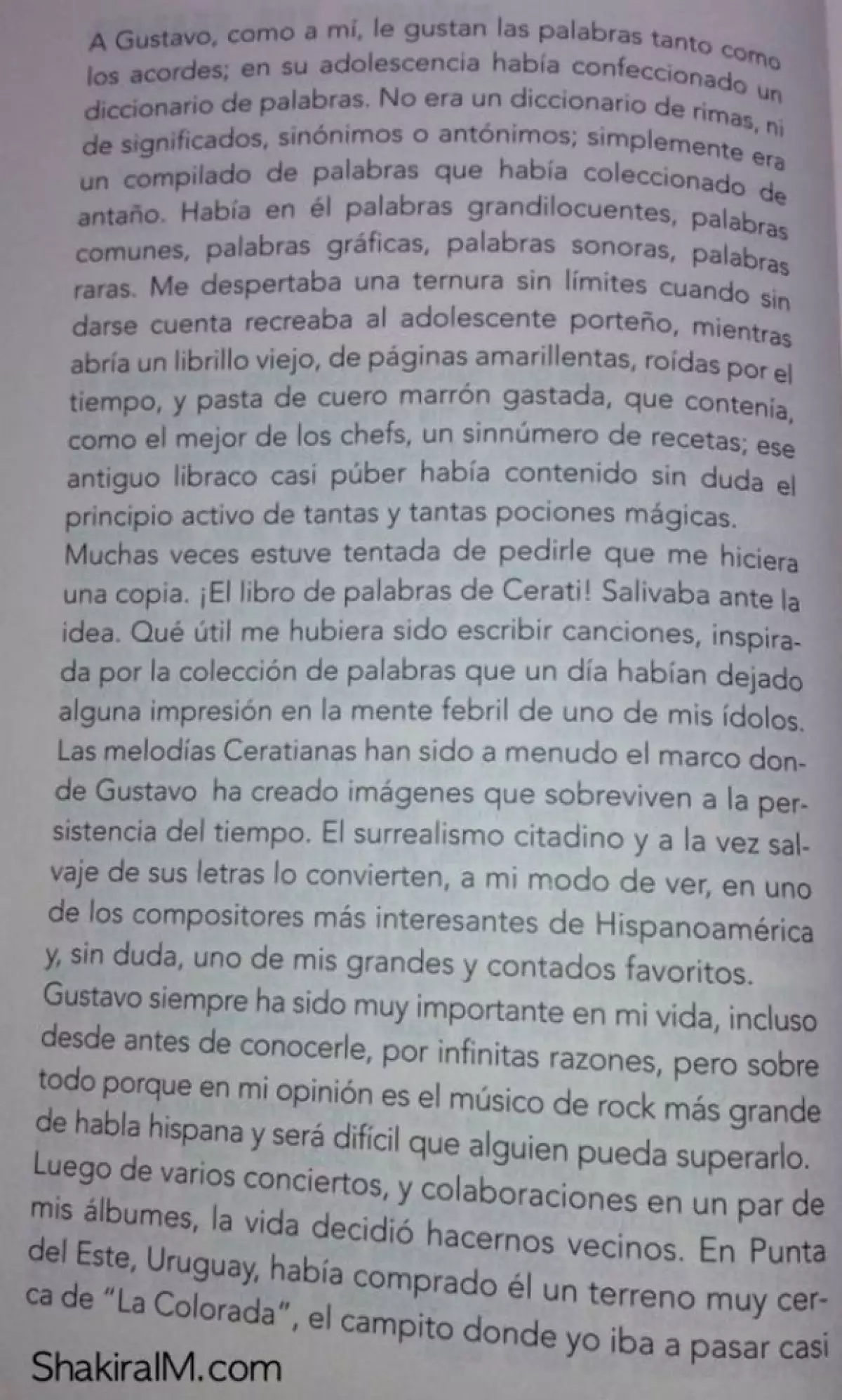Tras la muerte del cantante, la colombiana compartió un fragmento del prólogo que hizo para un libro biográfico del argentino, aquí te presentamos el texto completo.