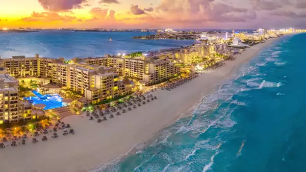 Cancun resort during a sunset