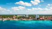 Panoramic view of harbor and cruise port of Cozumel, Mexico.