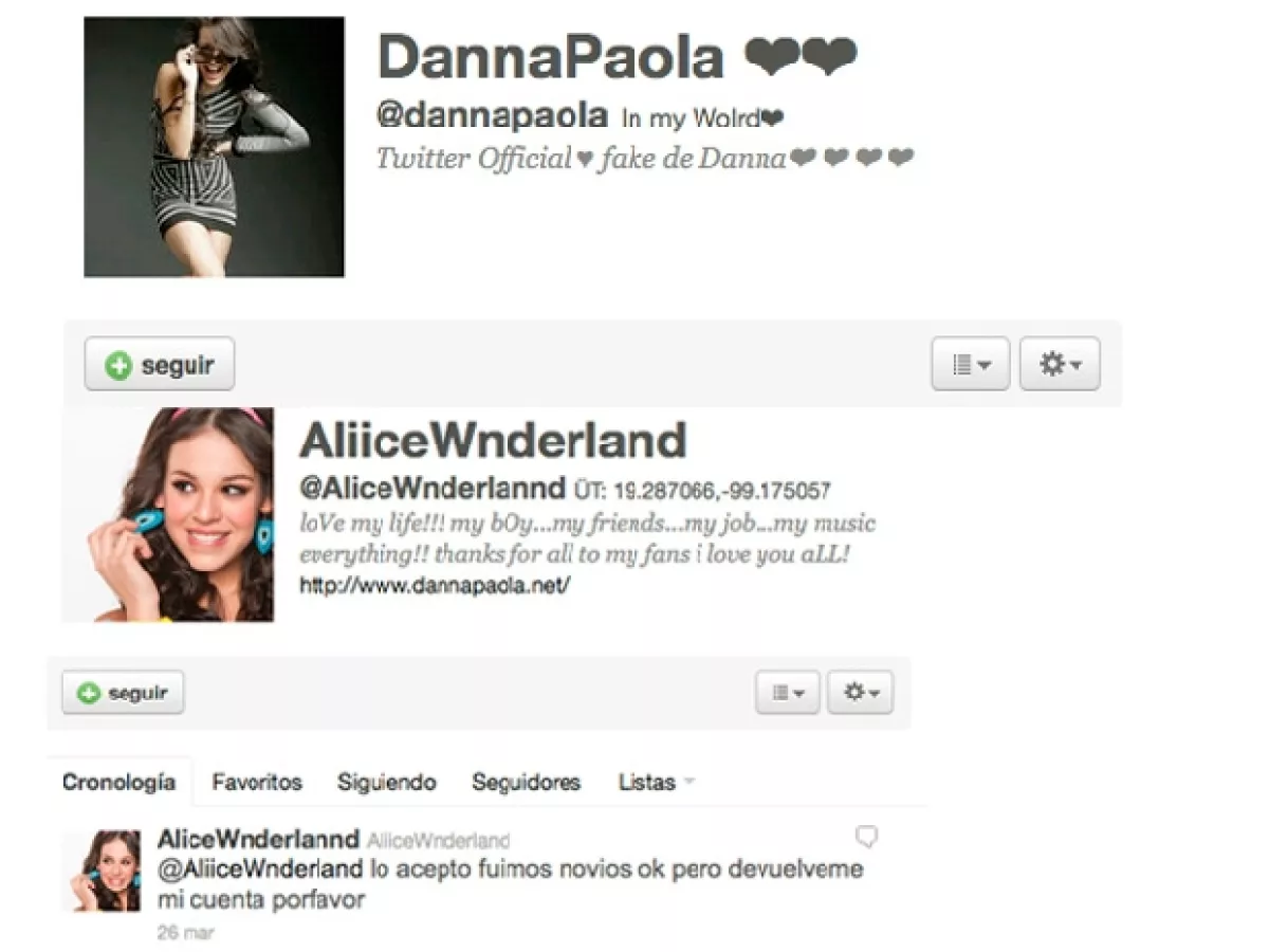 Estos son algunos Twitter falsos de Danna Paola.