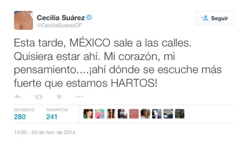 Cecilia Suárez se muestra harta y manda su apoyo a los manifestantes.