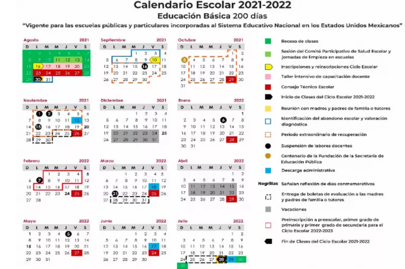 Calendario ciclo escolar 2021 a 2022 de la SEP