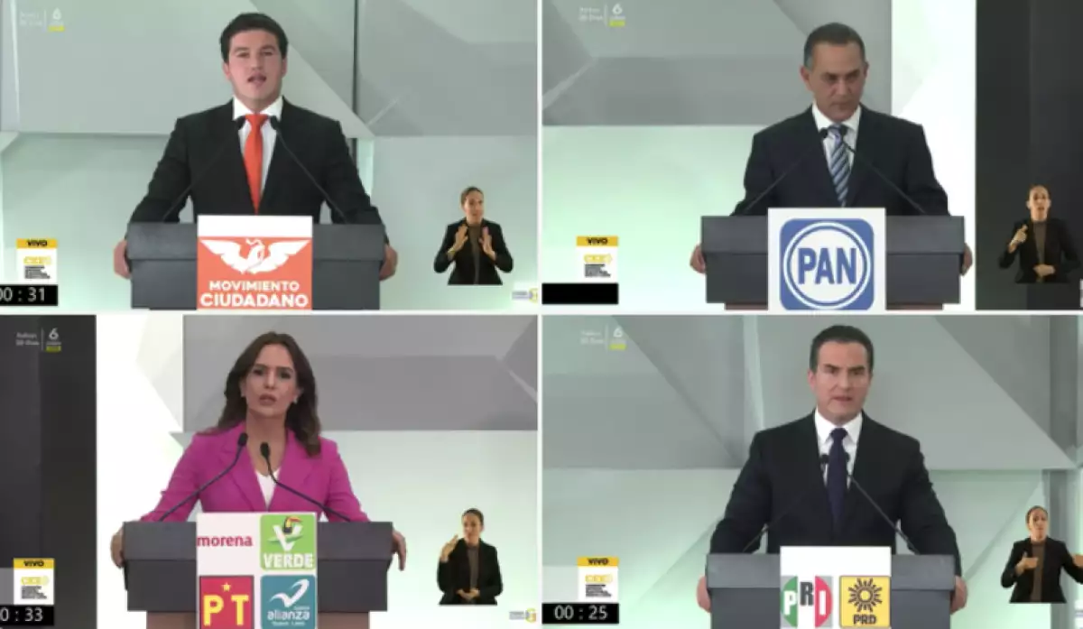 Los candidatos a la gubernatura de Nuevo León debatieron este domingo. Samuel García, de MC, se llevó las críticas.
