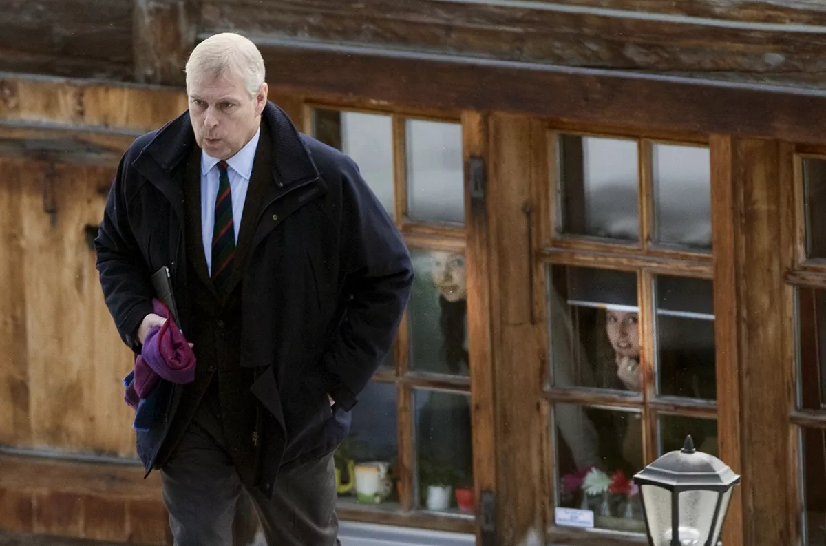 The Duke Of York Leaves His Chalet With His Daughter Eugenie And Boyfriend Jack Brooksbank After Holidaying In Verbier In The Swiss Alps. Fellow Skiers Watch As Prince Andrew Leaves His Ii22 000-a-week Swiss Chalet Yesterday Bound For Britain Due To