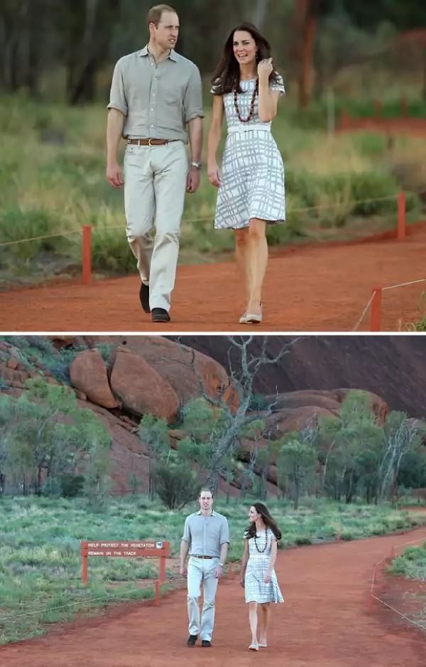 Guillermo y Kate caminando por el Parque Nacional Uluru-Kata Tjuta.