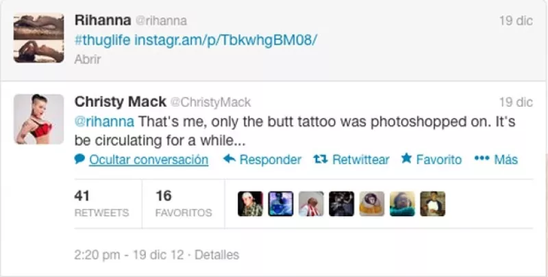 Al parecer la cantante publicó una fotografía de un cuerpo que no era el suyo, con una imagen photoshopeada del tatuaje en su glúteo.