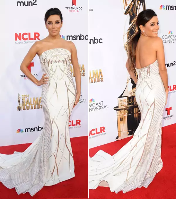 Blanco y plateado fueron los colores imperantes en este vestido.