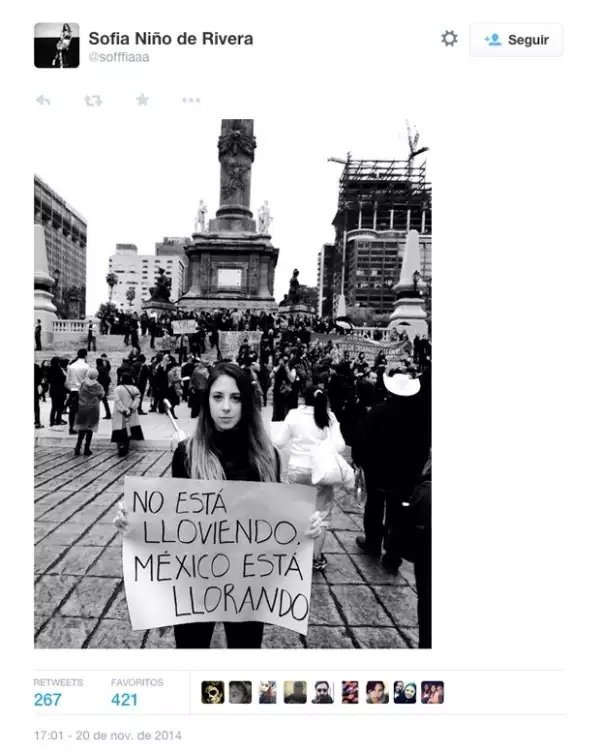 "No está lloviendo, México está llorando", Sofía Niño de Rivera presente en la marcha a favor de los 43 desaparecidos.