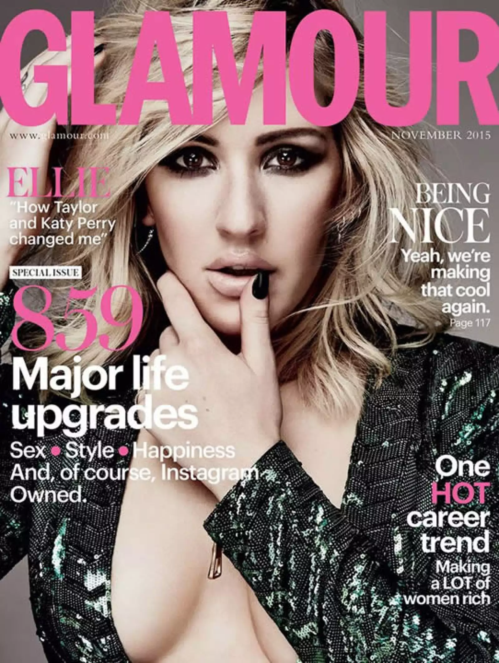 Glamour UK: La cantante Ellie Goulding impacta con un vestido de súper escote, smokey eyes y nude lips en la portada.