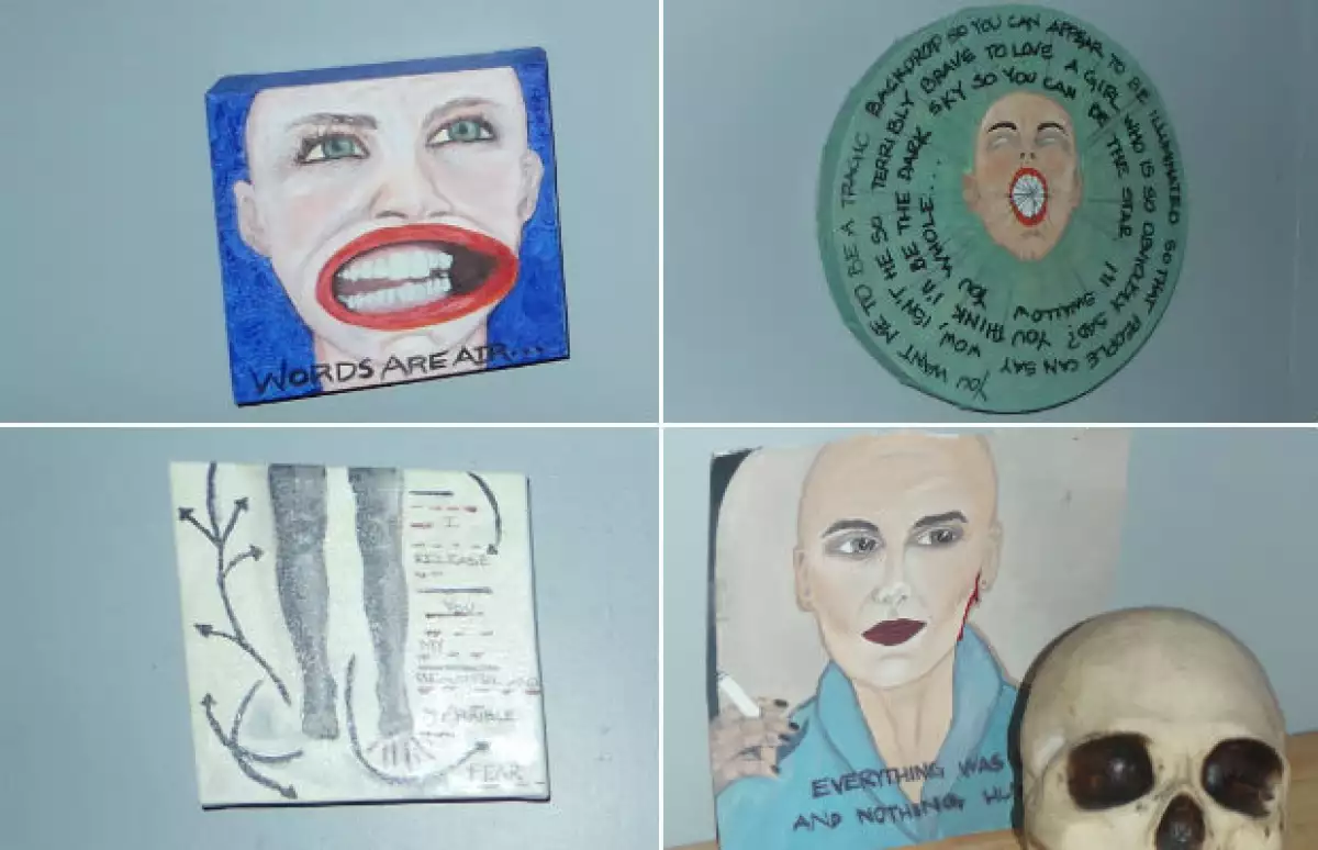 Obras realizadas por Martha Cristiana para engalanar los muros del bar La Descarada.