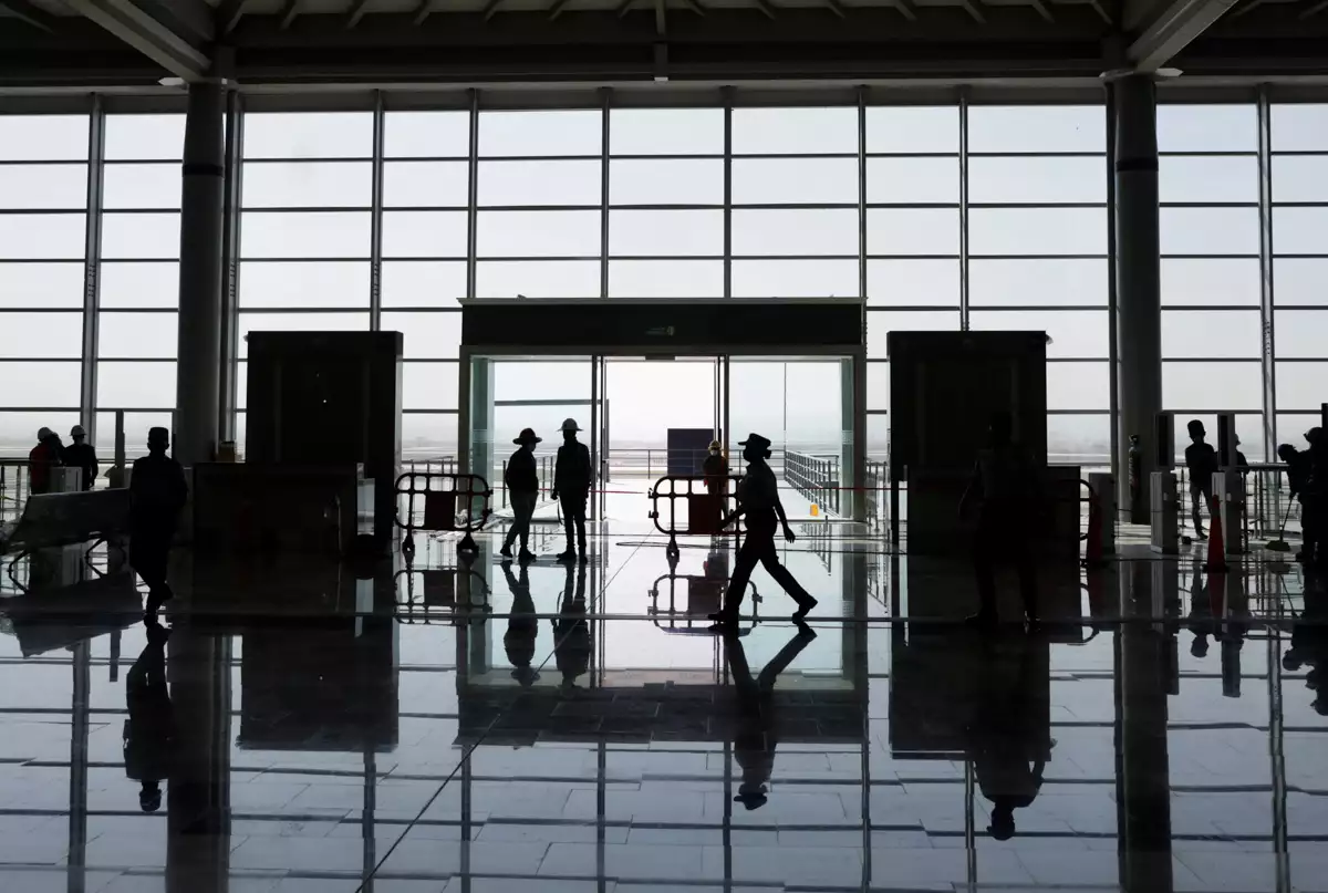 People walk through an area of the new Felipe Angeles International airport, which Mexican government aims to inaugurate on March 21, in Zumpango