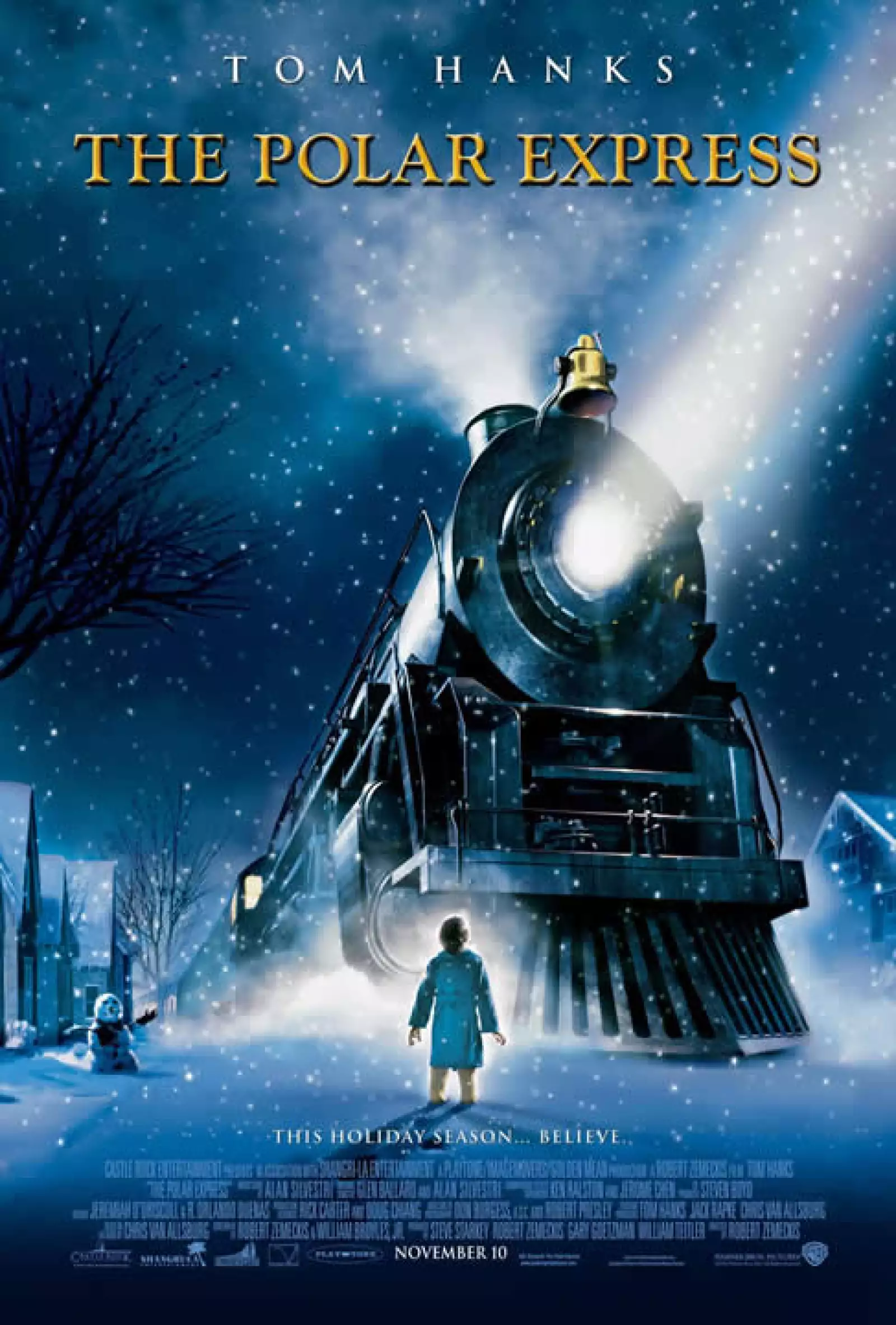 The Polar Express: Tom Hanks hace las voces de varios personajes incluyendo el narrador, el conductor del tren y Santa Claus, en esta película que narra la historia de un niño que justo cuando empieza a perder la fe en la Navidad, es llevado en el Expreso Polar al Polo Norte. (2004)