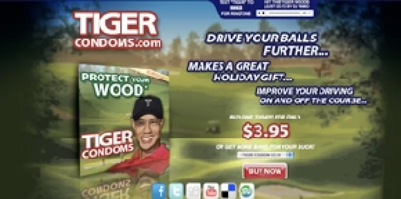 Por tan sólo USD$3.95, los cibernautas podrán adquirir un paquete de condones que tienen impresa la imagen del golfista.